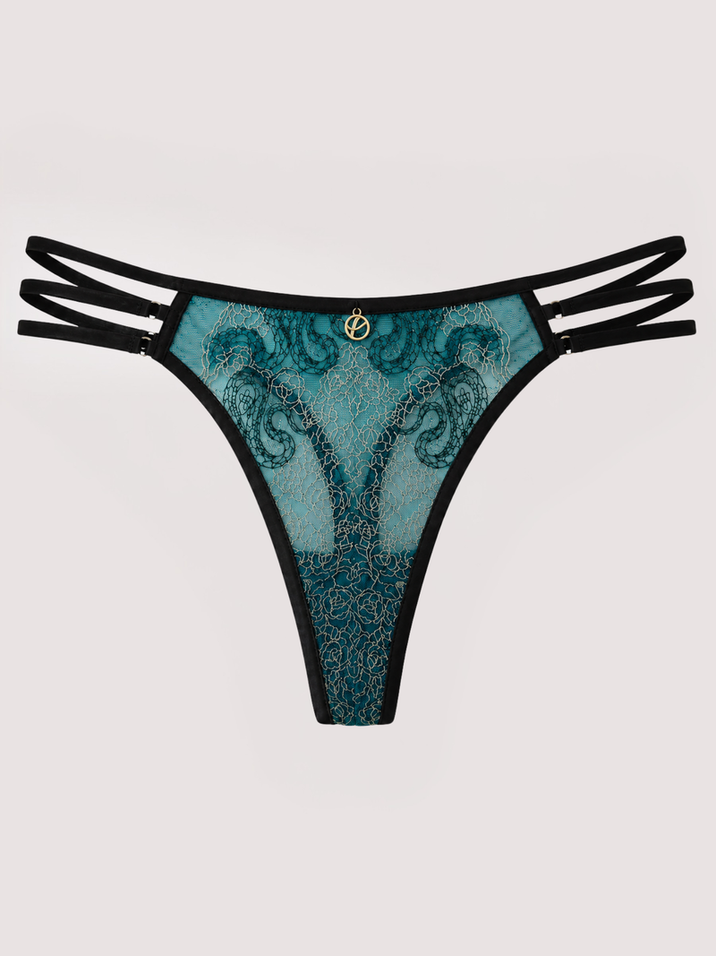 Dakota Teal & Gold Snake Embroidery Thong