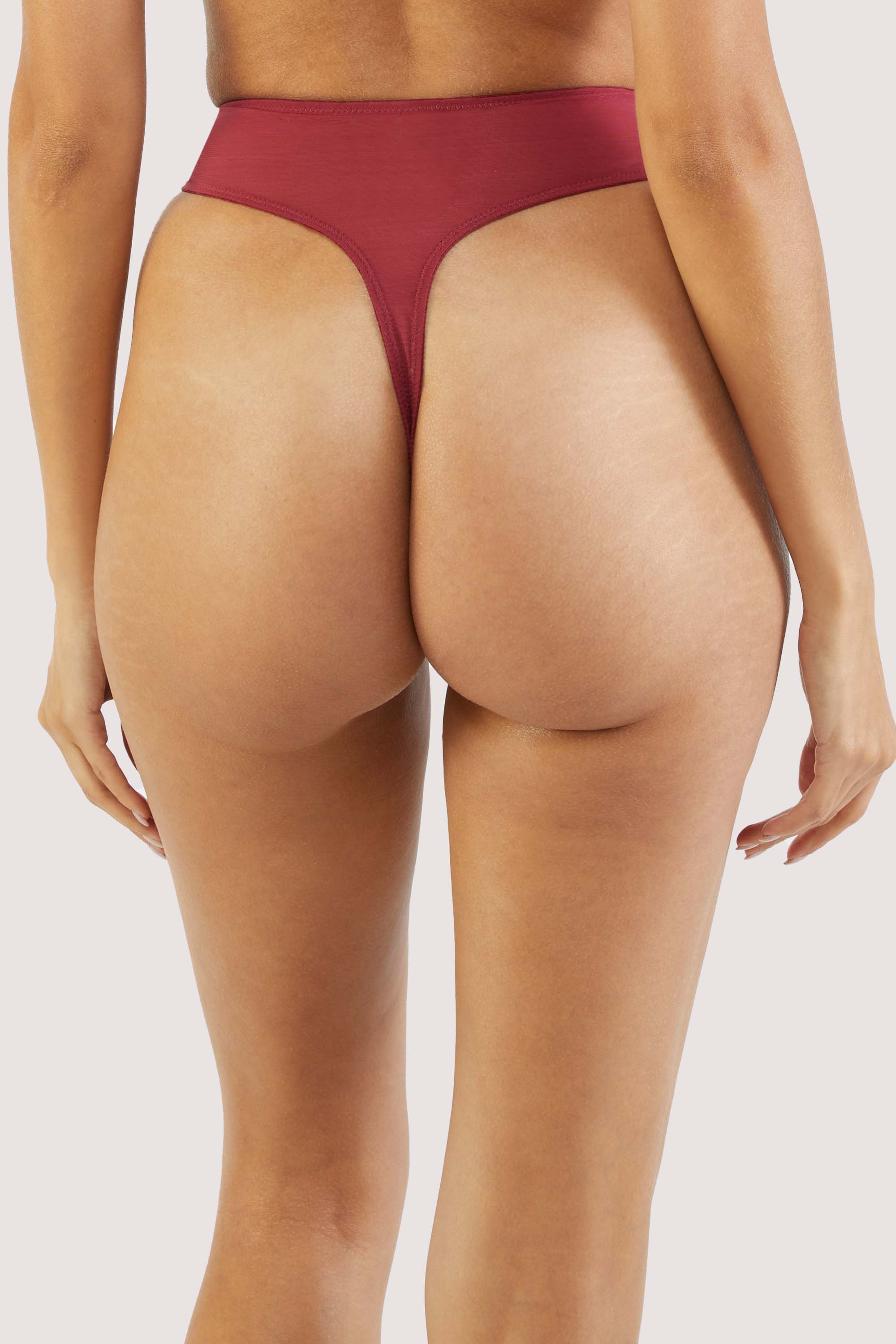 Etta Red Mesh And Satin High Waist Thong