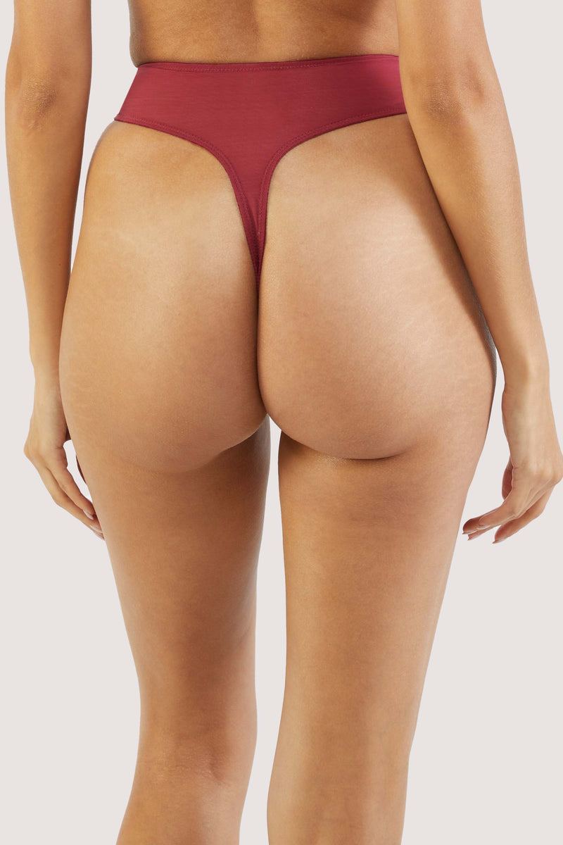 Etta Red Mesh And Satin High Waist Thong