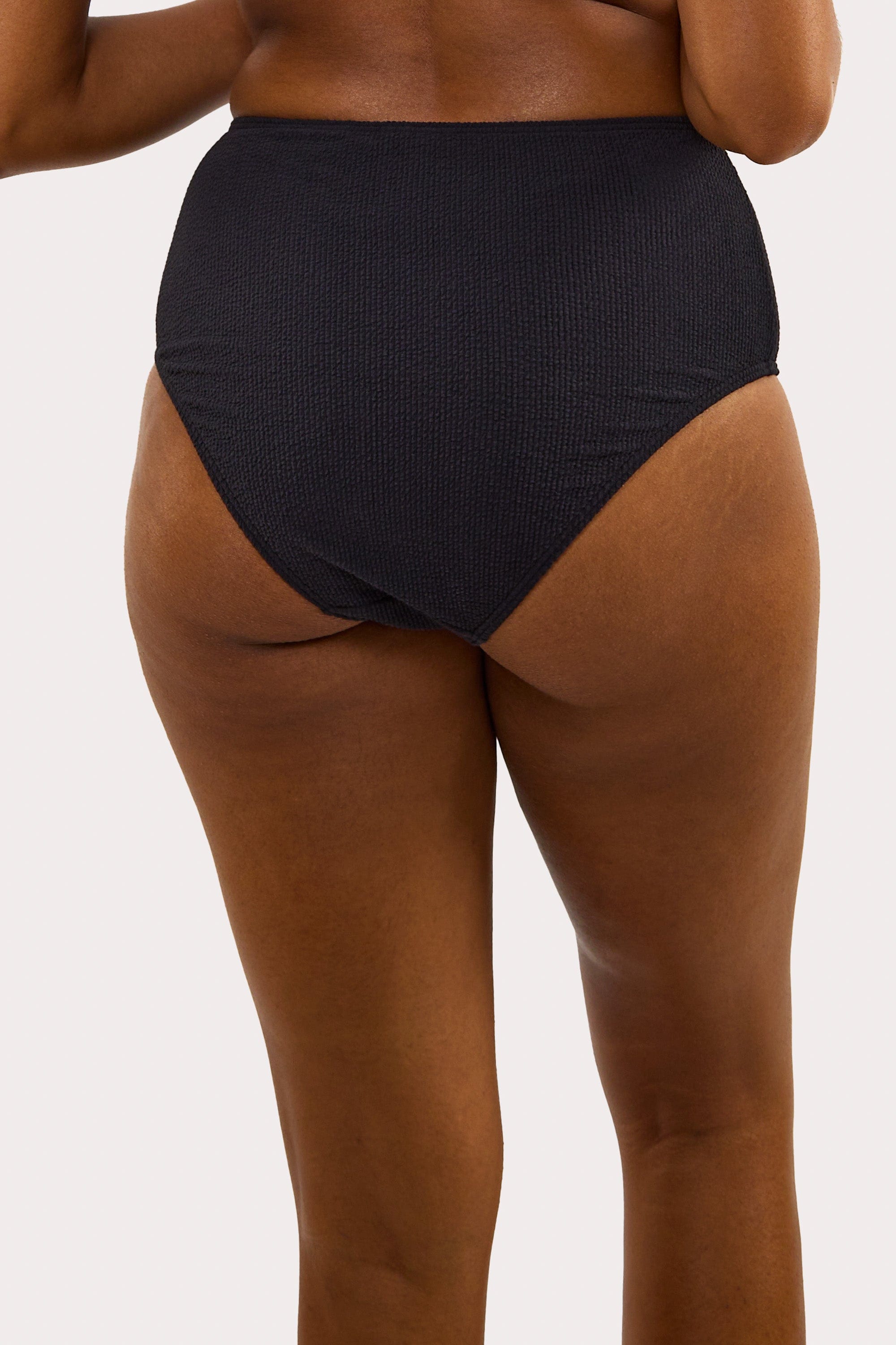 Mila Black Textured High Waisted Bikini Bottom