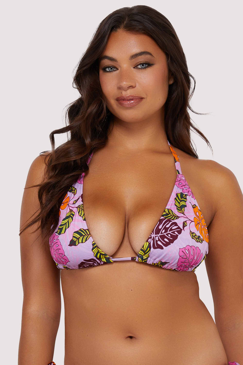 Riley Fuller Bust Mix & Match Pink Palm Print Triangle Bikini Top