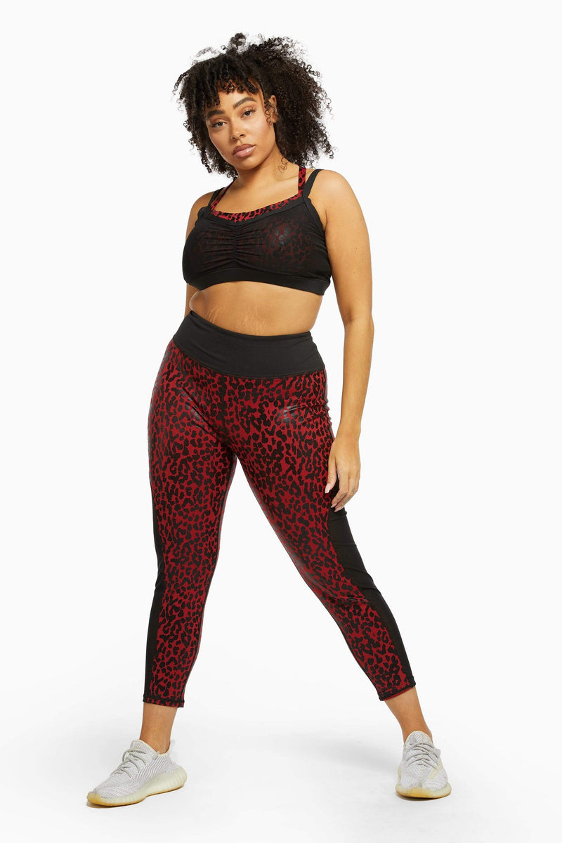 Red and Black Leopard Wet look Sport Bra Curve