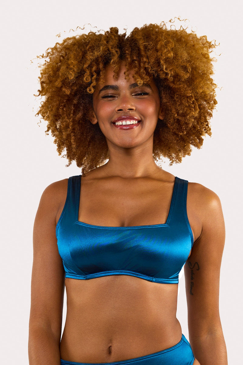 Kylie Teal Fuller Bust Square Neck Crop Top