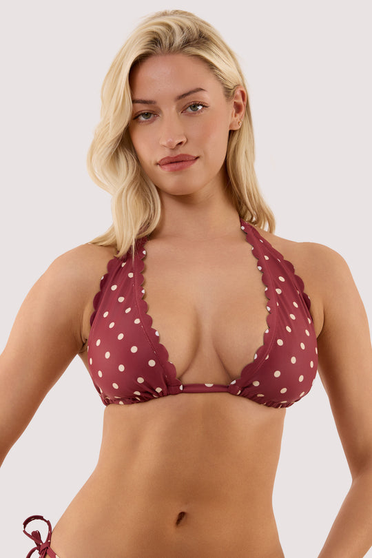 Hazel Wine Spot High Apex Triangle Bikini Top