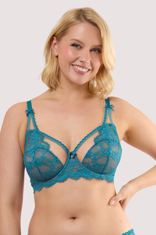 Phoebe Teal Eyelash Lace Balconette Bra