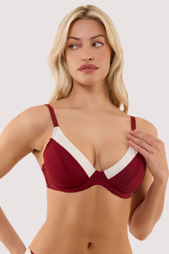Stasia Wine and Ivory Fuller Bust Underwired Bikini Top