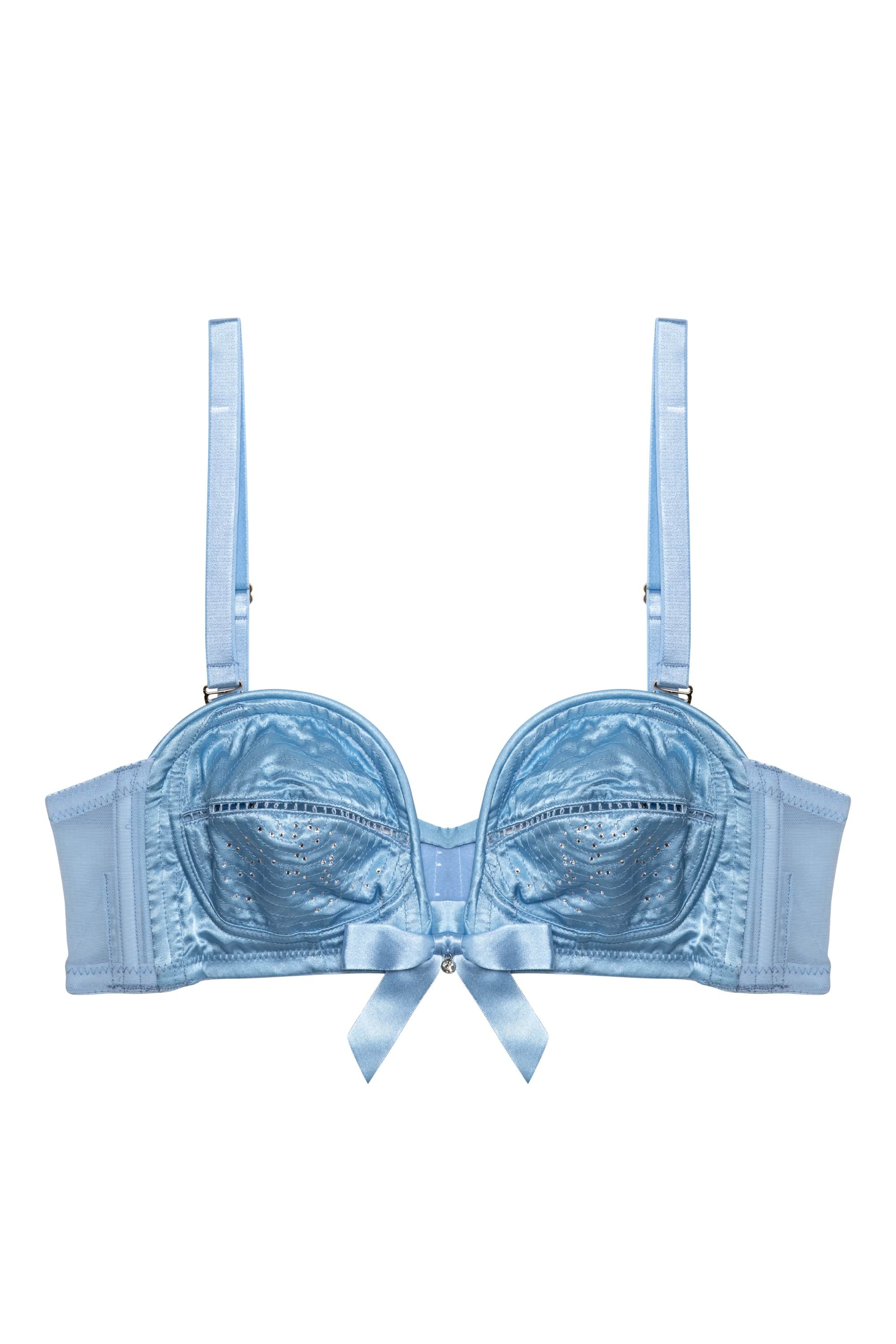 Blue satin bullet bra with straps
