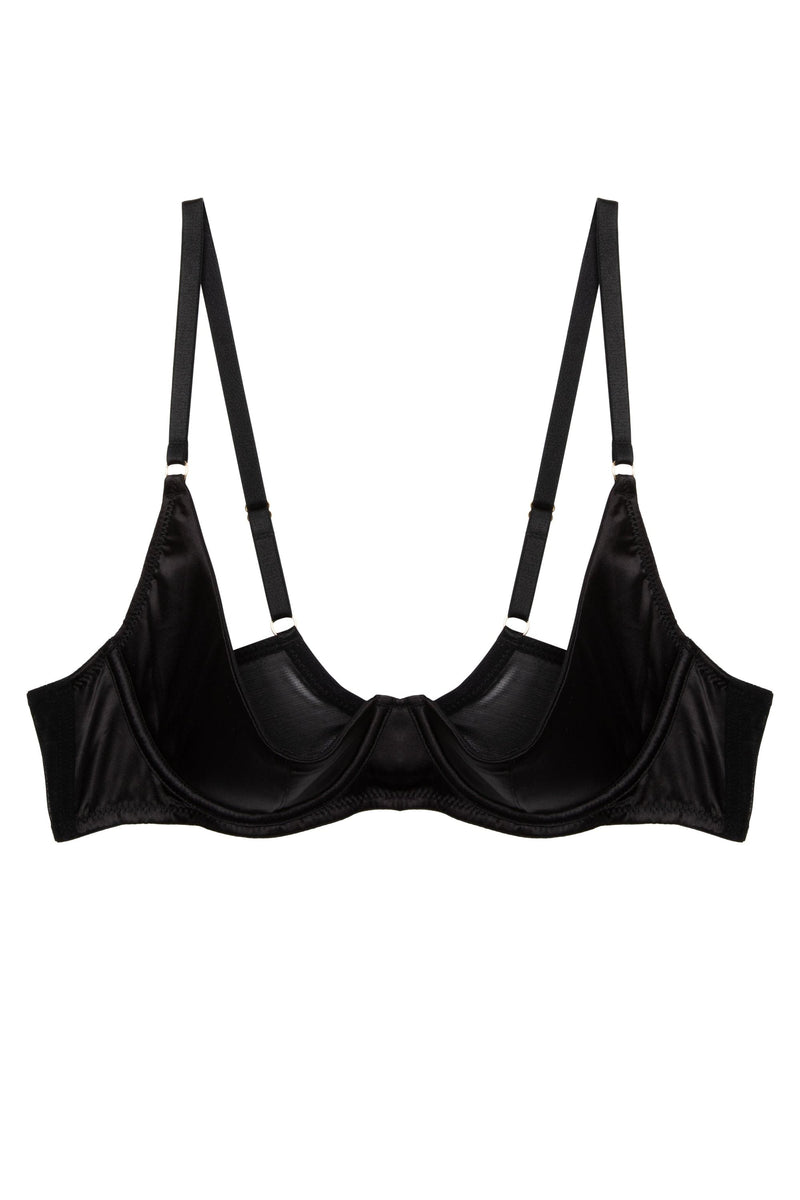 Etta Black Satin Quarter Cup Bra