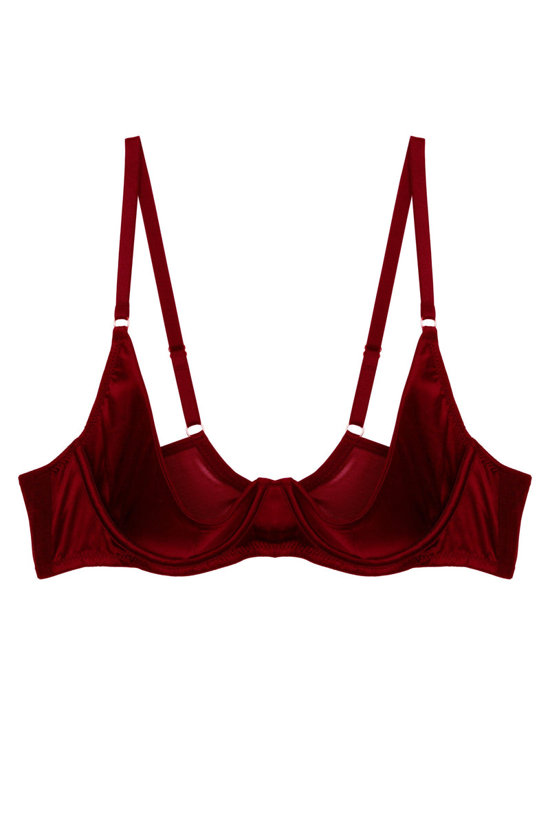 Etta Red Satin Quarter Cup Bra
