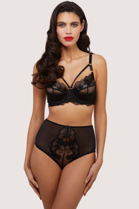 Lottie Black Floral Embroidery Strap Plunge Bra