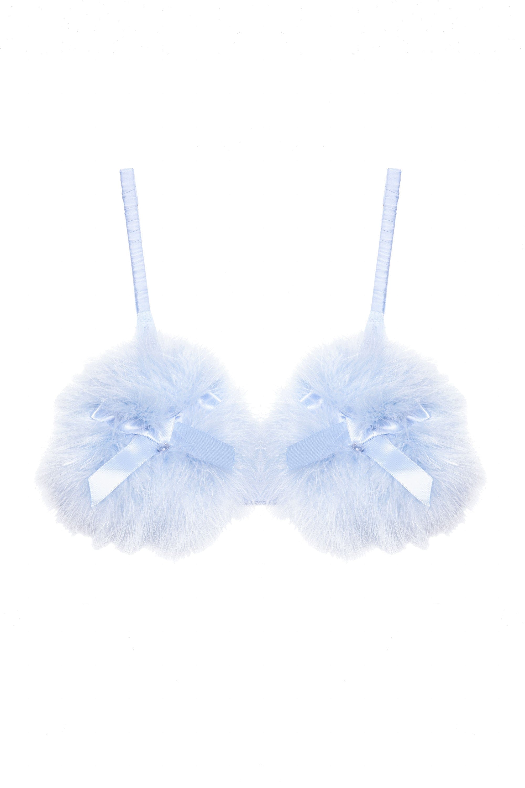 Blue retro triangle bra with feather puff