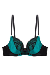 Melda Teal Satin And Lace Bra