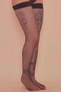 Fishnet Seamed Hold-ups Black
