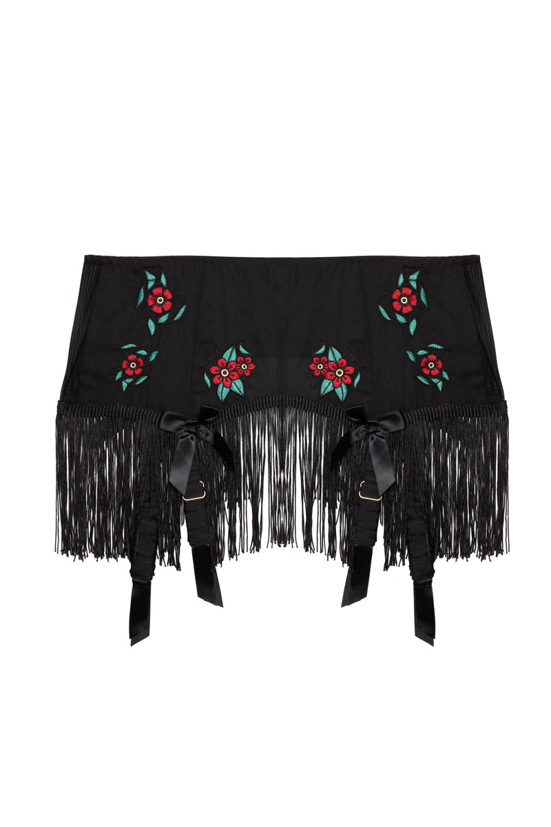 Mabel Western Floral Emboidery And Fringe Suspender Belt