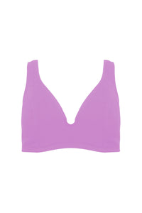 Lilac scrunch fabric hidden underwire bikini top with thick shoulder straps