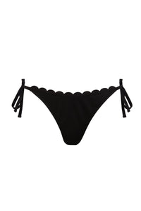 Textured black scalloped tie side bikini bottom