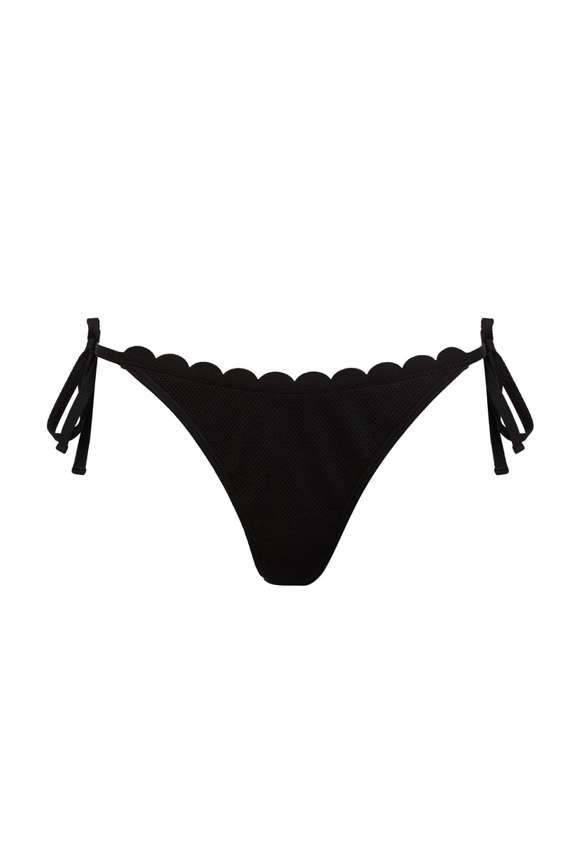 Textured black scalloped tie side bikini bottom