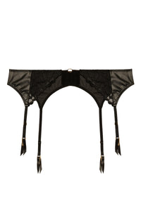 Natalia Black Faux Leather Lace And Rings Suspender