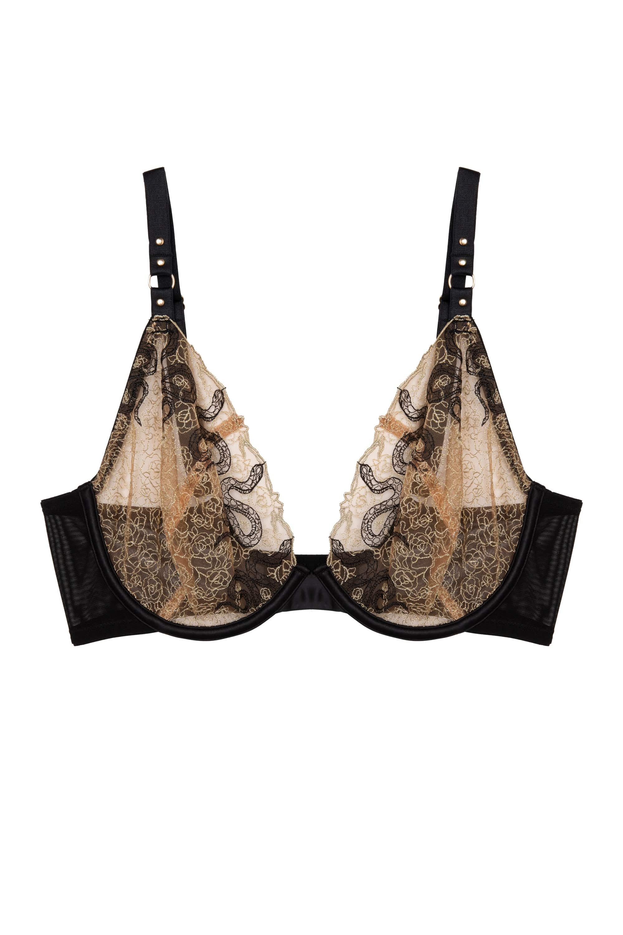 Amal Gold And Black Embroidery Plunge Bra