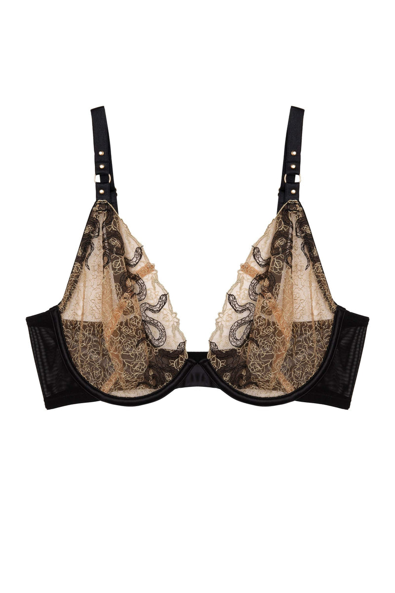 Amal Gold And Black Embroidery Plunge Bra