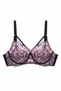 Pink and black embroidered bra with straps