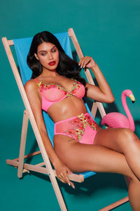 Magda Pink Neon Cocktail Embroidery Plunge Bra