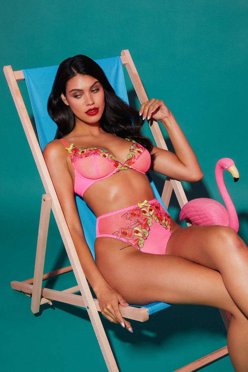 Magda Pink Neon Cocktail Embroidery Plunge Bra
