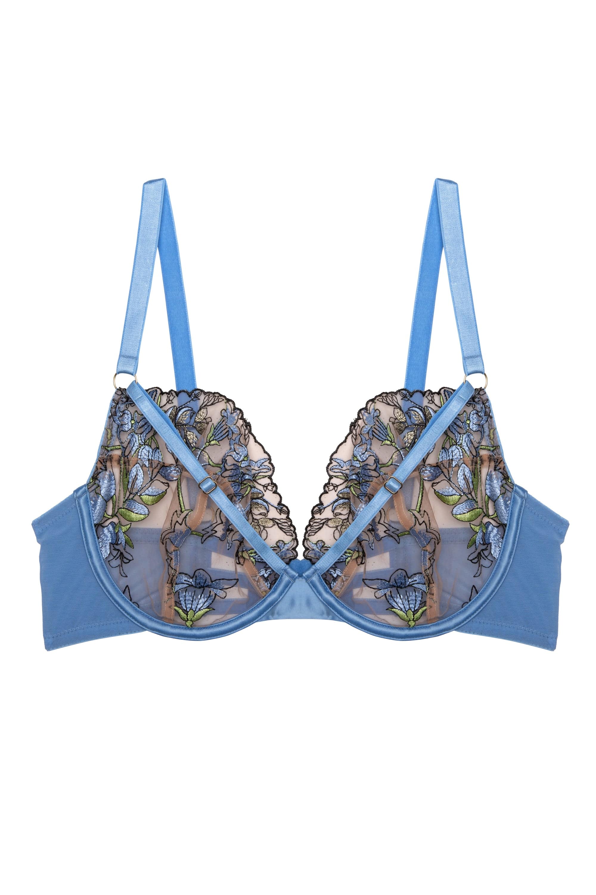 Mayla Blue Floral Embroidered Plunge Bra