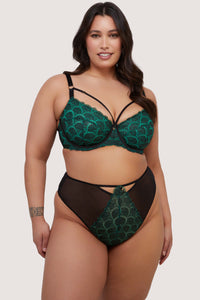 Mia Black and Jade Deco Embroidery Balconette Bra