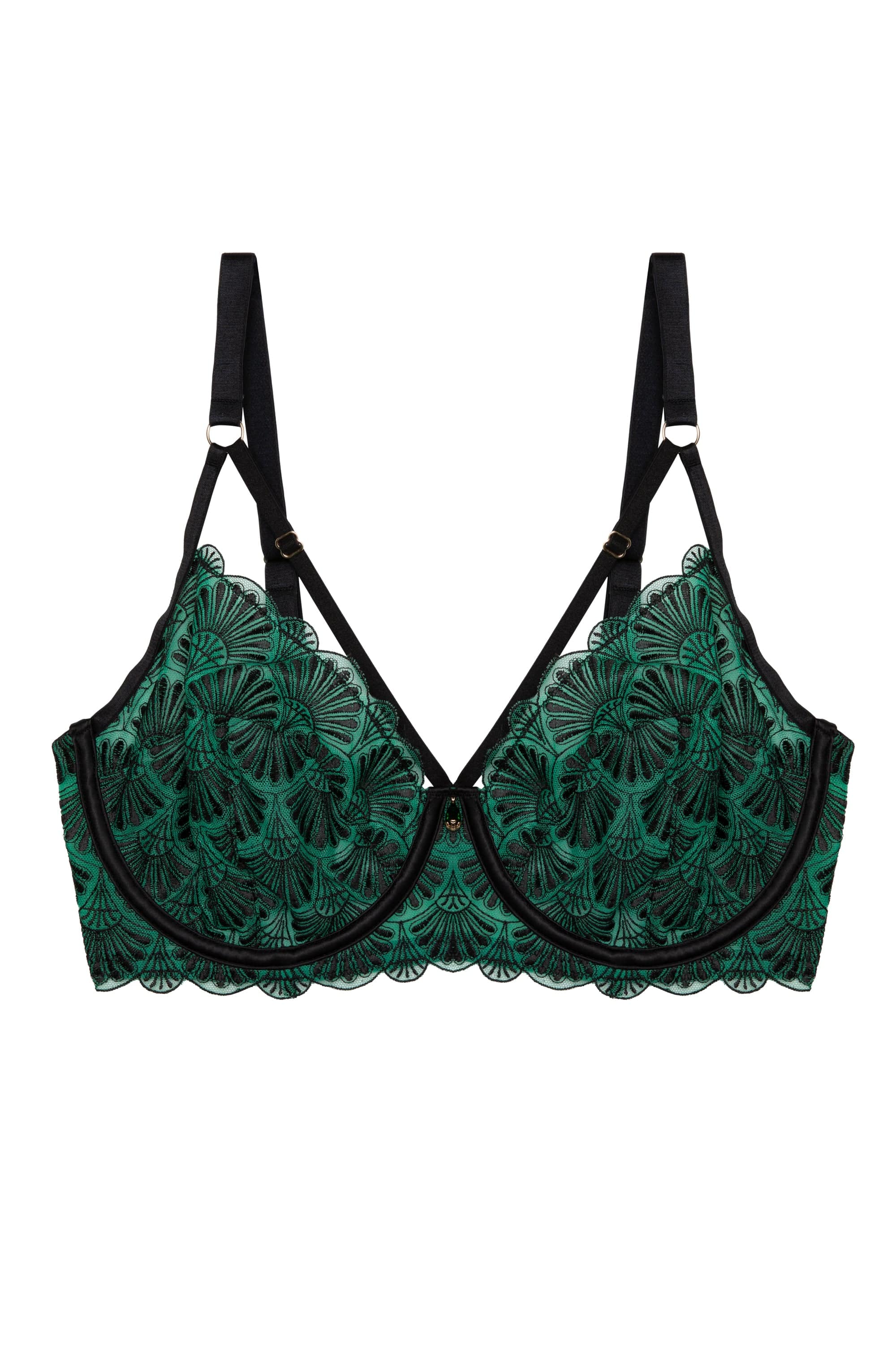 Mia Black and Jade Deco Embroidery Balconette Bra