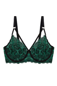 Mia Black and Jade Deco Embroidery Balconette Bra