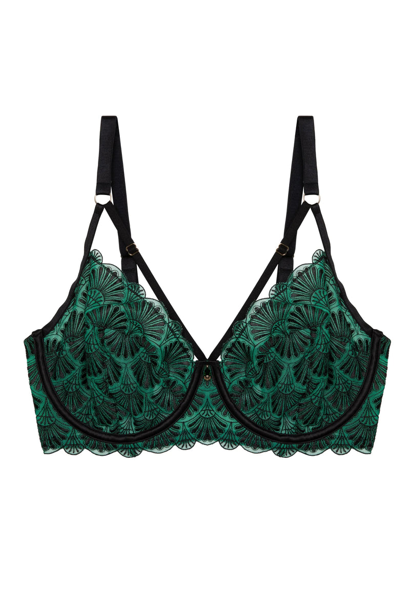 Mia Black and Jade Deco Embroidery Balconette Bra