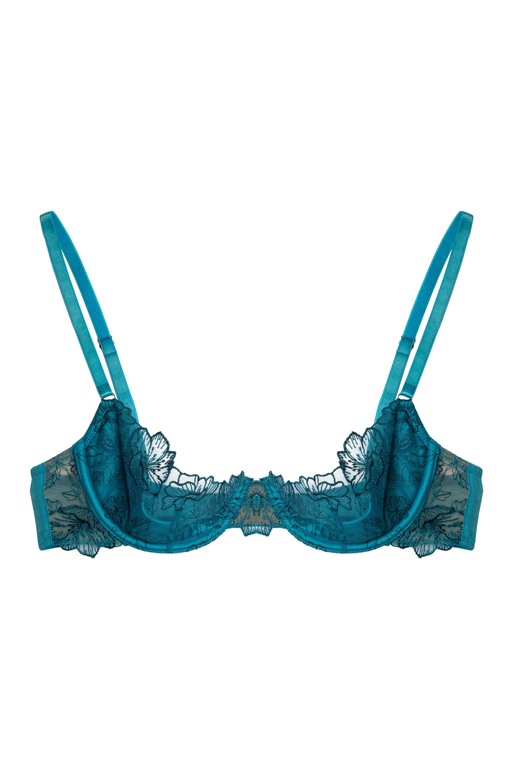 Marsha Teal Embroidery And Rings Quarter Cup Bra