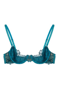 Marsha Teal Embroidery And Rings Quarter Cup Bra