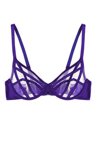 Ramona Purple Strap Detail Illusion Mesh Plunge Bra