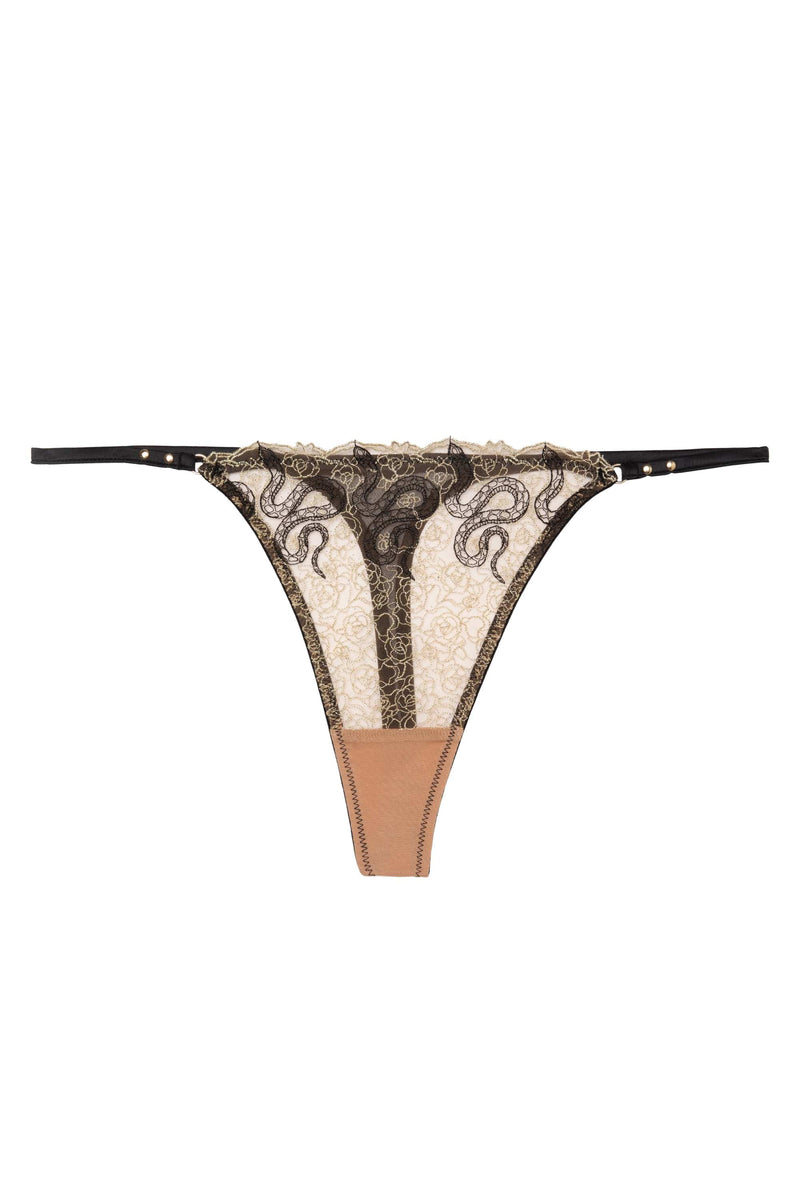 Amal Gold And Black Embroidery Thong
