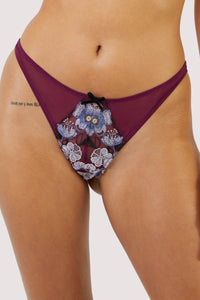 Joanna Burgundy Gold Embroidery Thong
