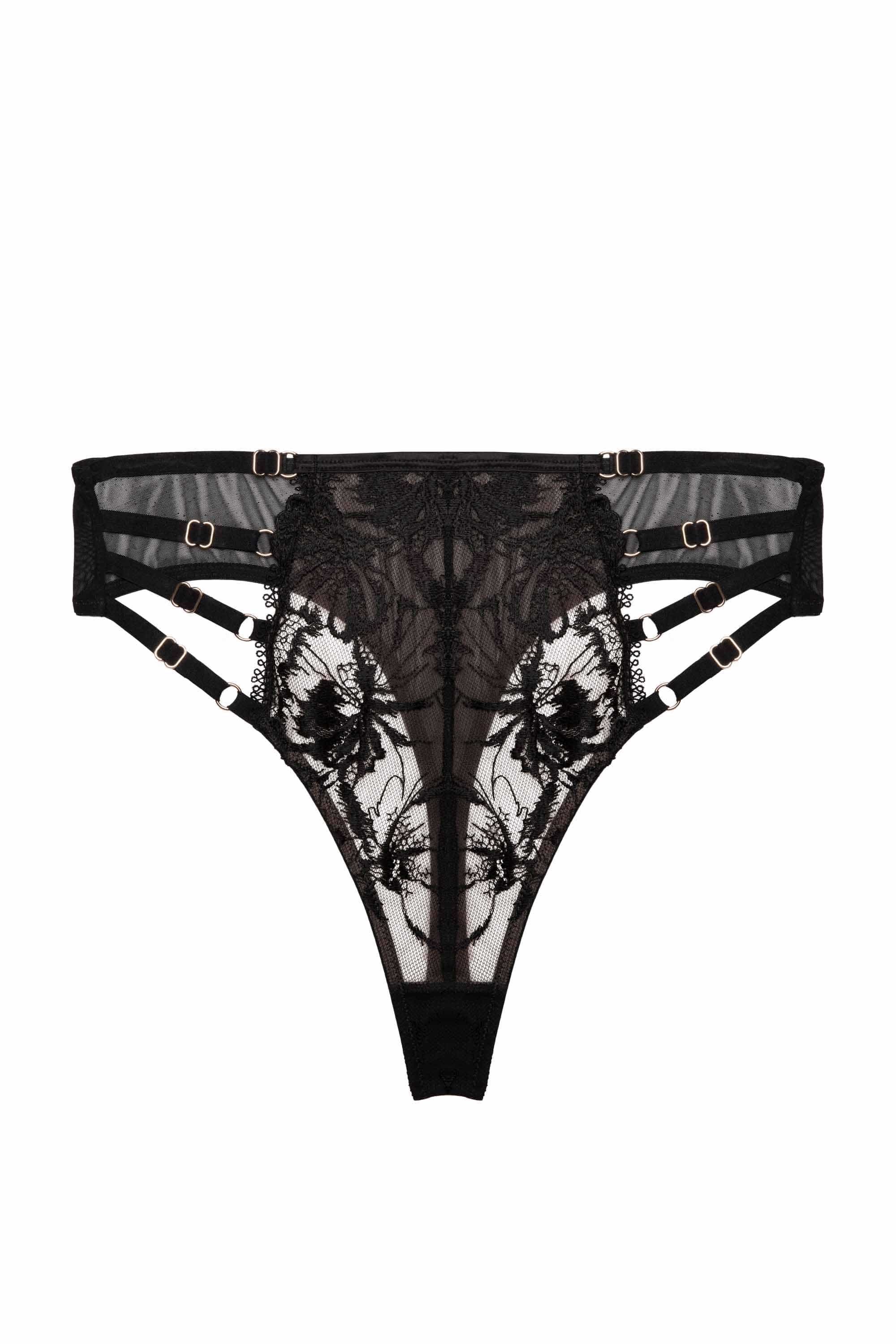Vivian Black Embroidery High Waisted Thong