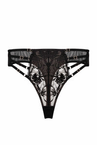 Vivian Black Embroidery High Waisted Thong