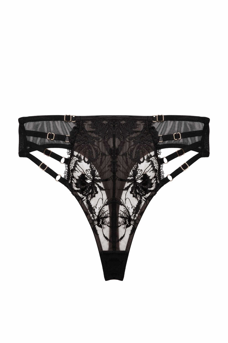 Vivian Black Embroidery High Waisted Thong