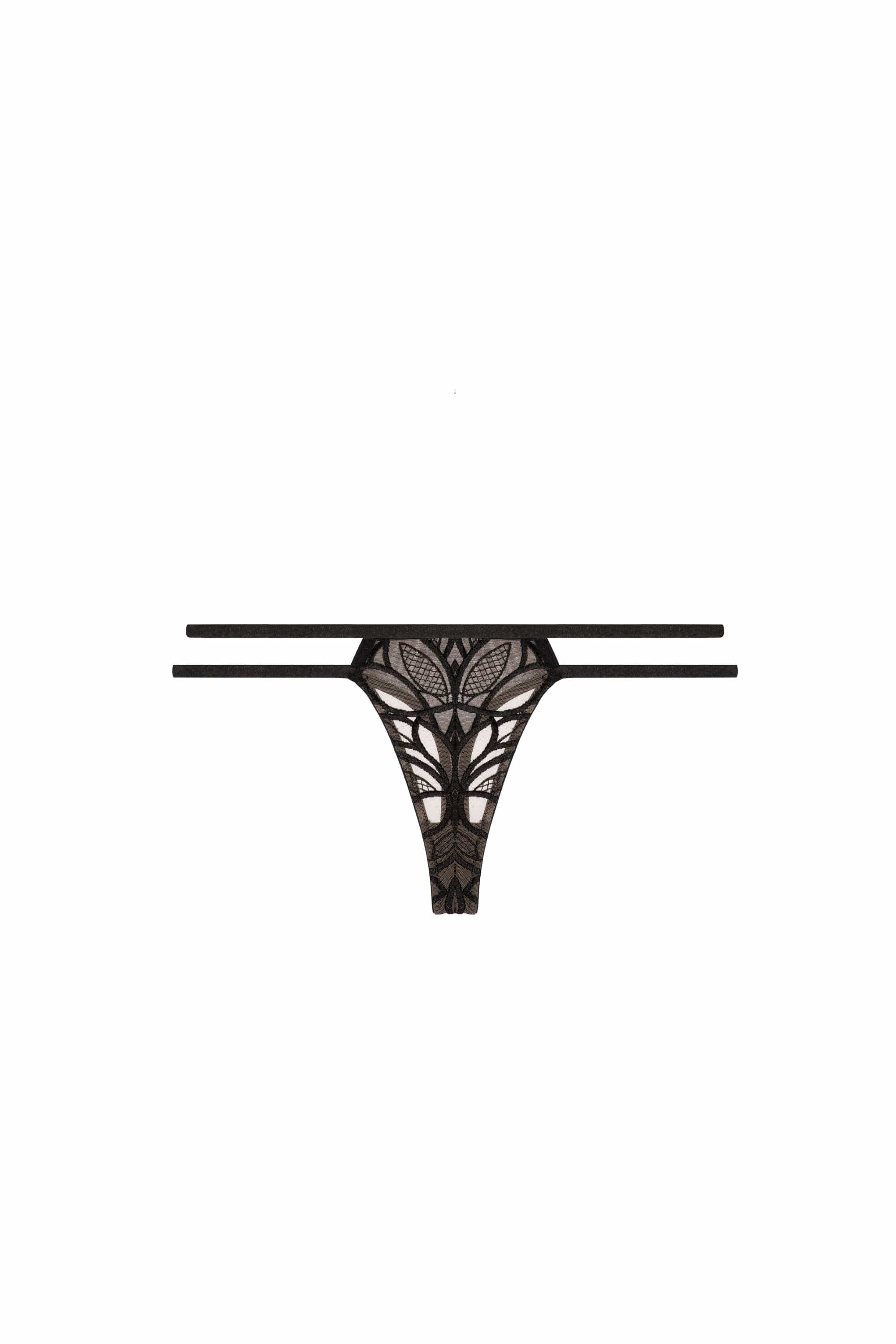 Lilith Black Graphic Embroidery Thong