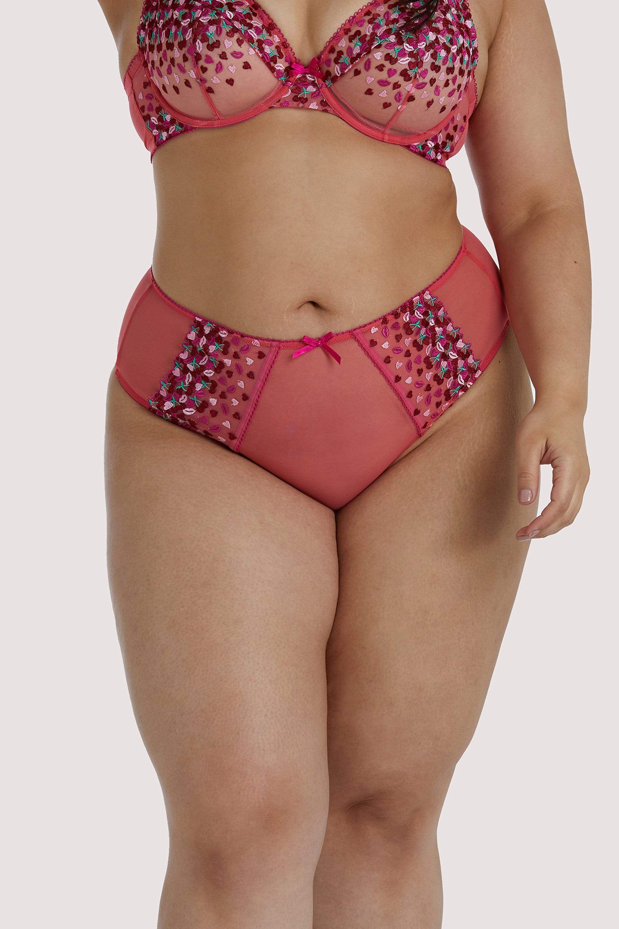 Cherry Embroidery Coral Highwaisted Thong