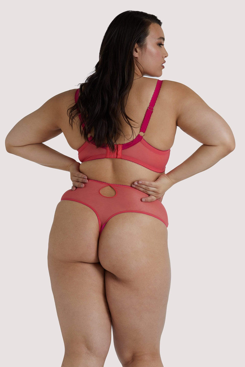 Cherry Embroidery Coral Highwaisted Thong