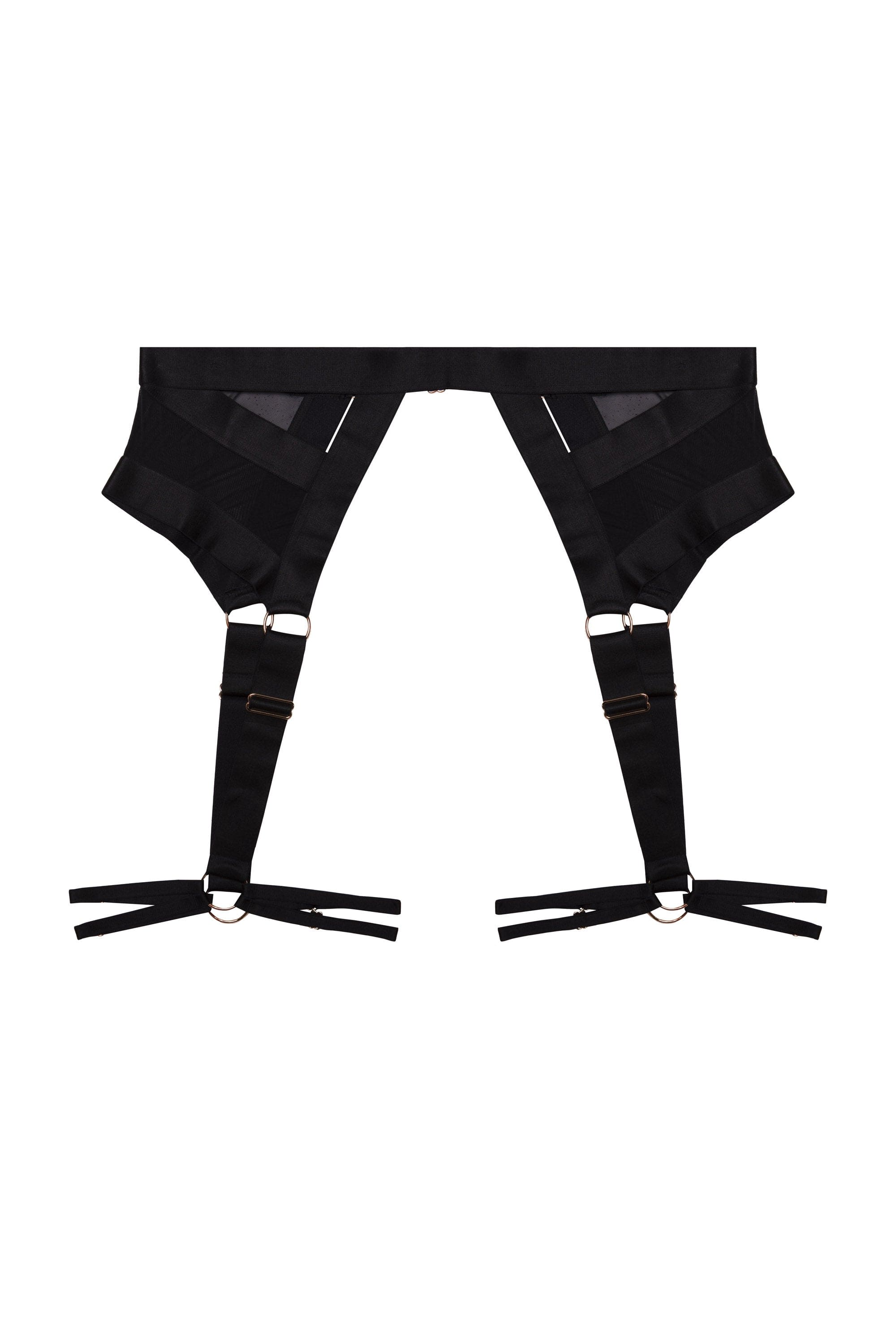 Product Cut Out of black elastic and mesh multi-strap harness suspender