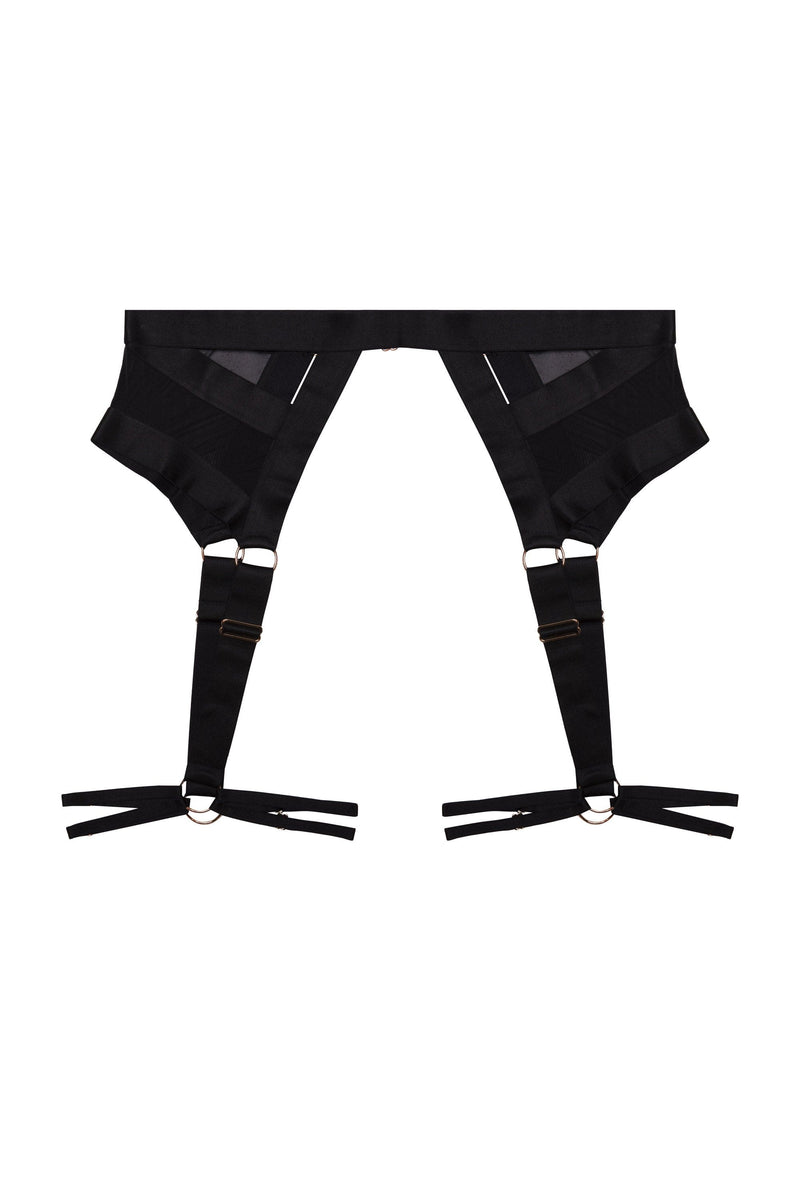 Product Cut Out of black elastic and mesh multi-strap harness suspender