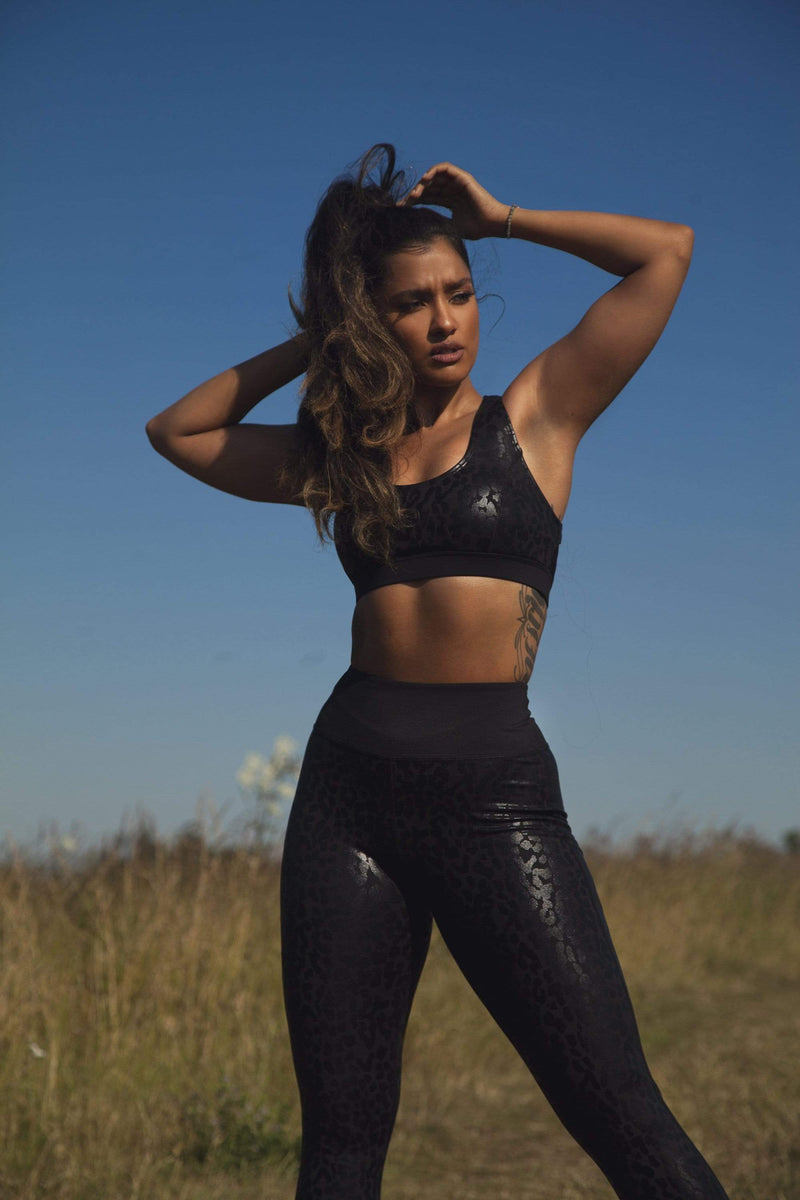 Wolf & Whistle Black Wet Look Leopard Back High Waist Leggings