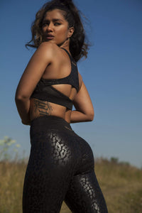 Wolf & Whistle Black Wet Look Leopard Back High Waist Leggings