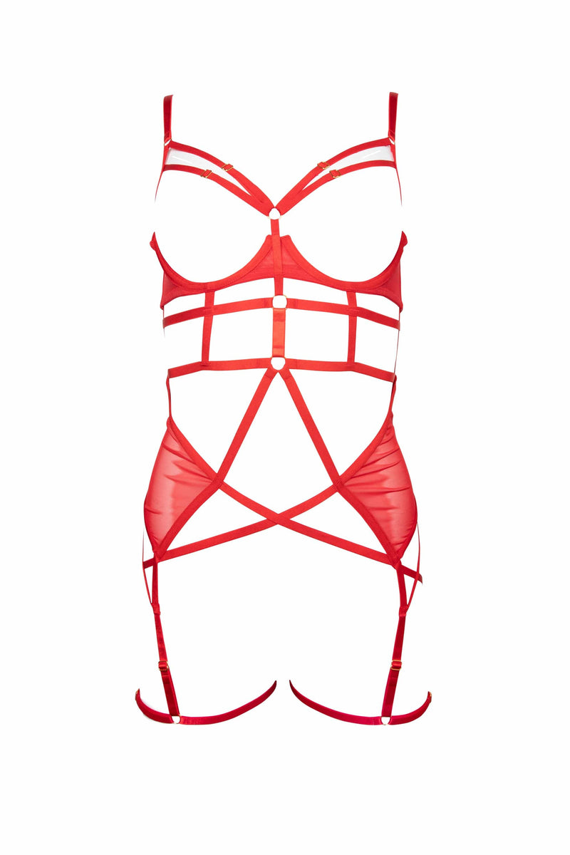 Sarah Red Open Cup Strappy Body