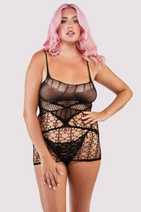 women pink hair Bodystocking black