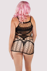women pink hair Bodystocking black